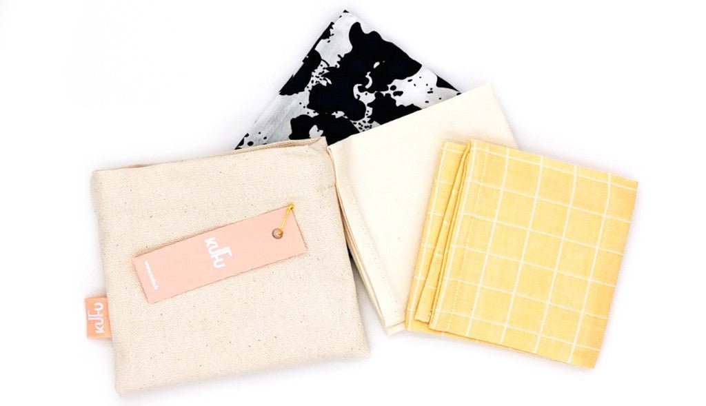 3 mouchoirs upcyclés Kufu avec sa pochette en coton bio - Benedetti