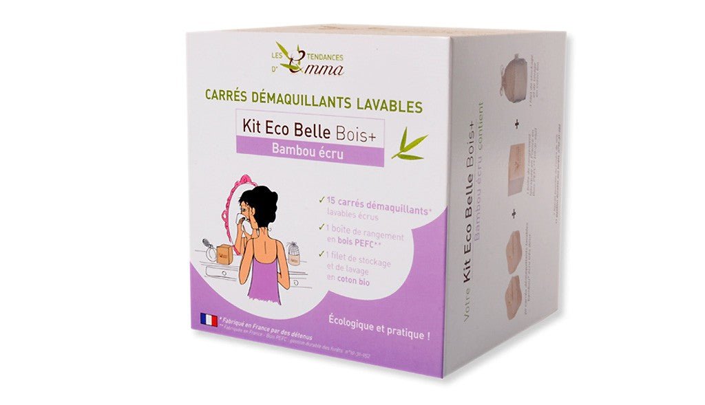 Coffret carrés démaquillants lavables coton bi - face coffret bois Les tendances d'emma - Benedetti