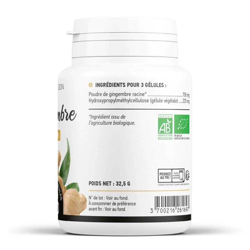Gingembre Bio dosé à 250mg 100 gélules végétales Gph Diffusion - Benedetti