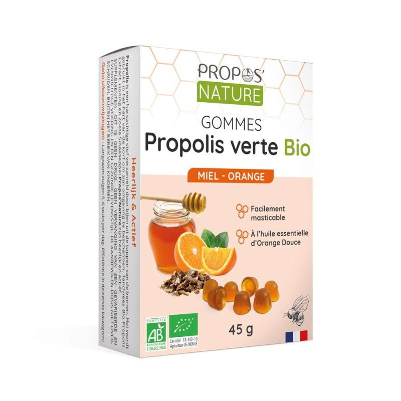 Gommes Propolis verte Bio - Miel & Orange PROPOS NATURE 45g - Benedetti