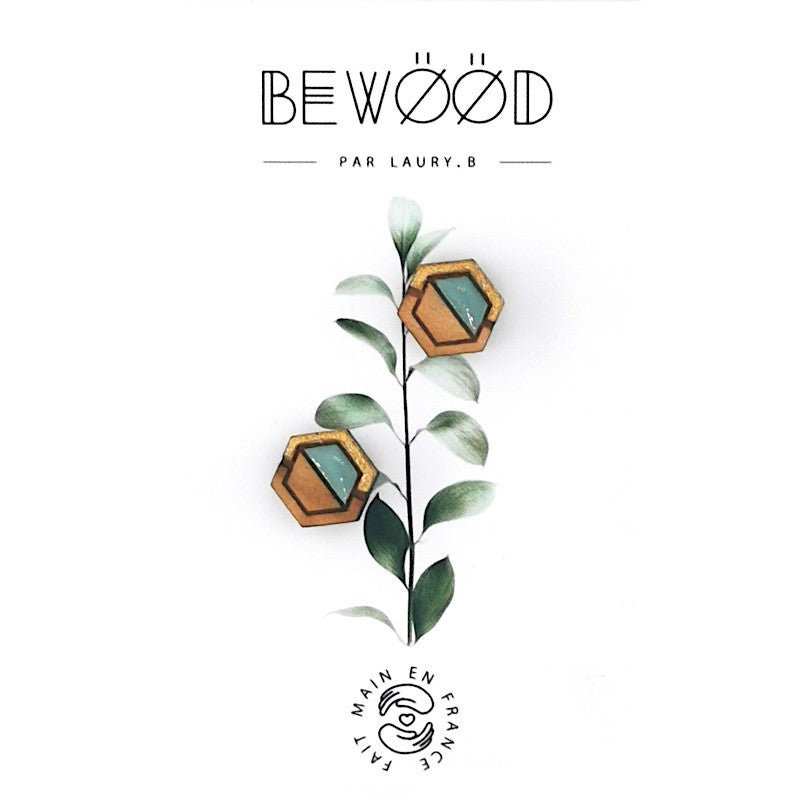 Puce d'oreille Ines Doré Vert gris BEWOOD - Benedetti