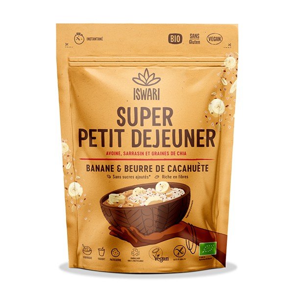 Super petit déjeuner banane et beurre de cacahuètes bio ISWARI 360g - Benedetti