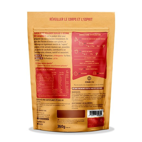 Super petit déjeuner banane et beurre de cacahuètes bio ISWARI 360g - Benedetti