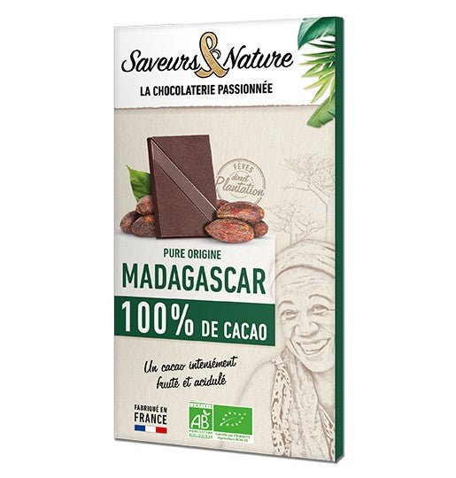 Tablette 100% cacao sans sucre pure origine Madagascar bio 80 g Saveurs & Nature - Benedetti