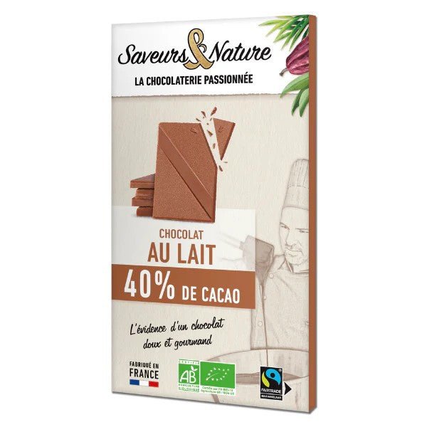 Tablette de chocolat au lait 40% de cacao bio 80g Saveurs & Nature - Benedetti