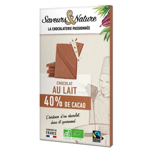 Tablette de chocolat au lait 40% de cacao bio 80g Saveurs & Nature - Benedetti