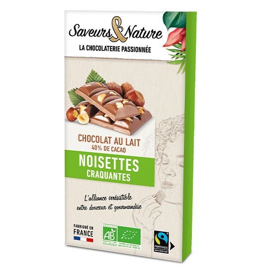 Tablette de chocolat Noir 40% de cacao Noisettes craquantes 100g Saveurs & Nature - Benedetti
