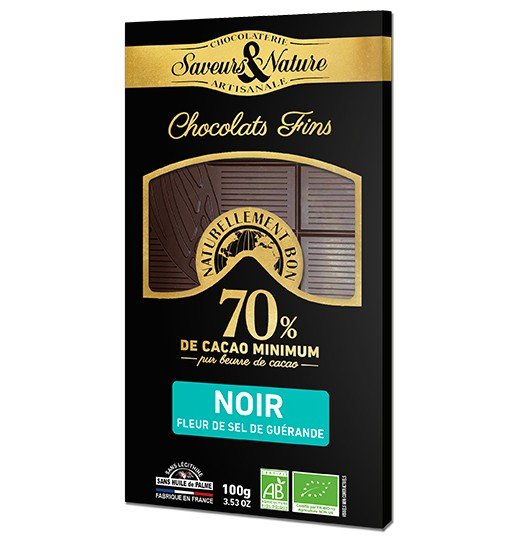 Tablette de chocolat noir 70% de cacao à la fleur de sel de guérande bio 100g Saveurs & Nature - Benedetti