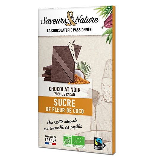 Tablette de chocolat noir 70% de cacao bio au sucre de fleur de coco 80g Saveurs & Nature - Benedetti