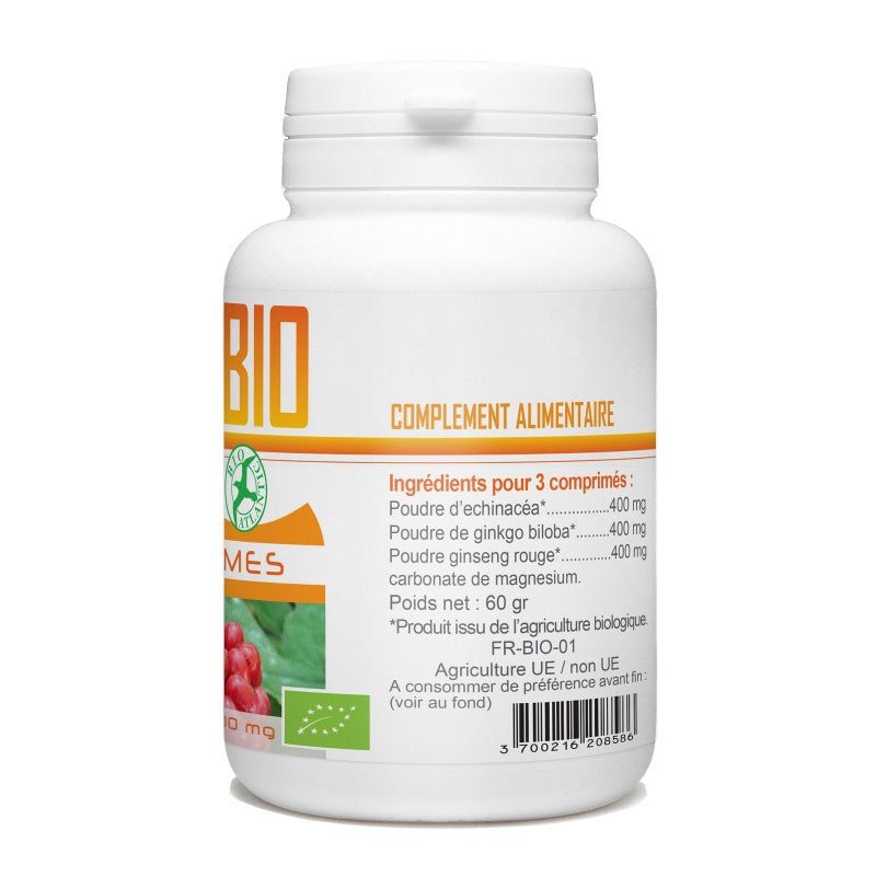 Tonic Bio d'echinacéa, ginkgo biloba et ginseng rouge 120 comprimés Bio atlantic - Benedetti