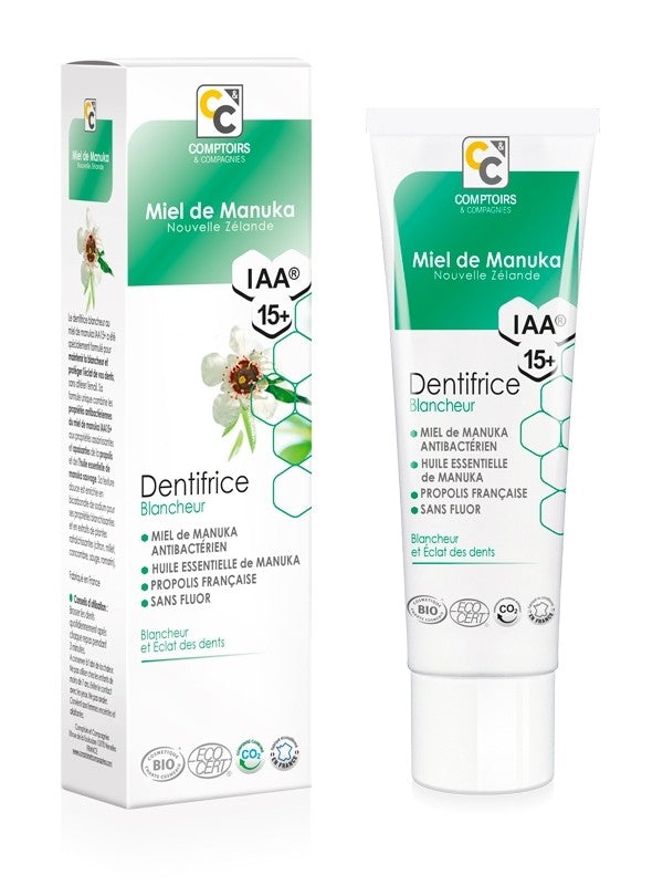 Dentifrice blancheur bio au miel de Manuka sans fluor Comptoirs & compagnies au charbon actif 75 ml