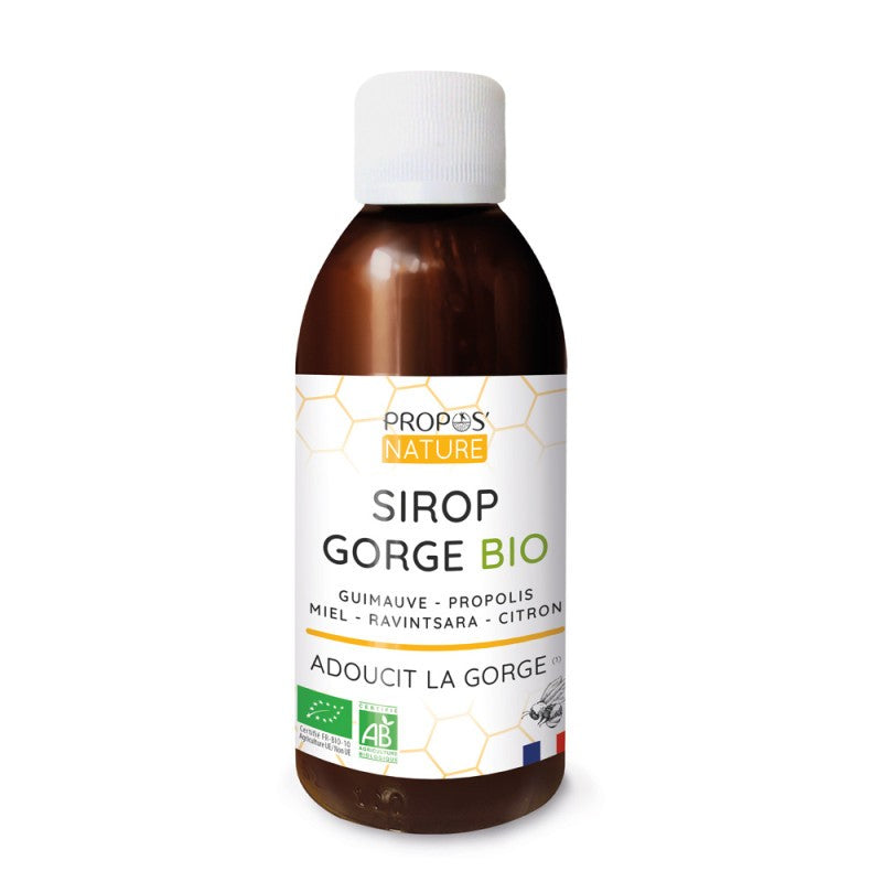 Sirop Gorge Propolis verte Bio Guimauve, propolis, miel, ravianstara, citron  PROPOS NATURE 200ml