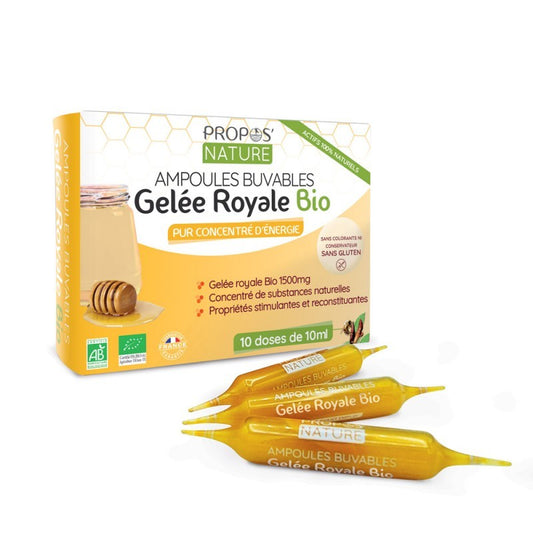 10 Ampoules Buvables Gelée Royale 1500mg Bio 10x10 ml Propos' Nature