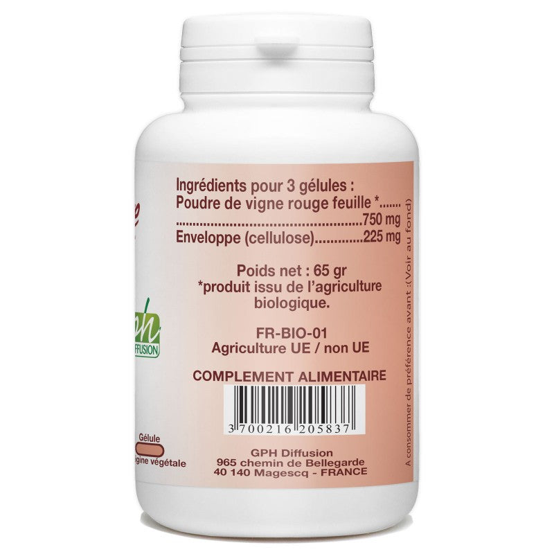 Vigne Rouge Bio dosé à 250mg 200 gélules végétales Gph Diffusion