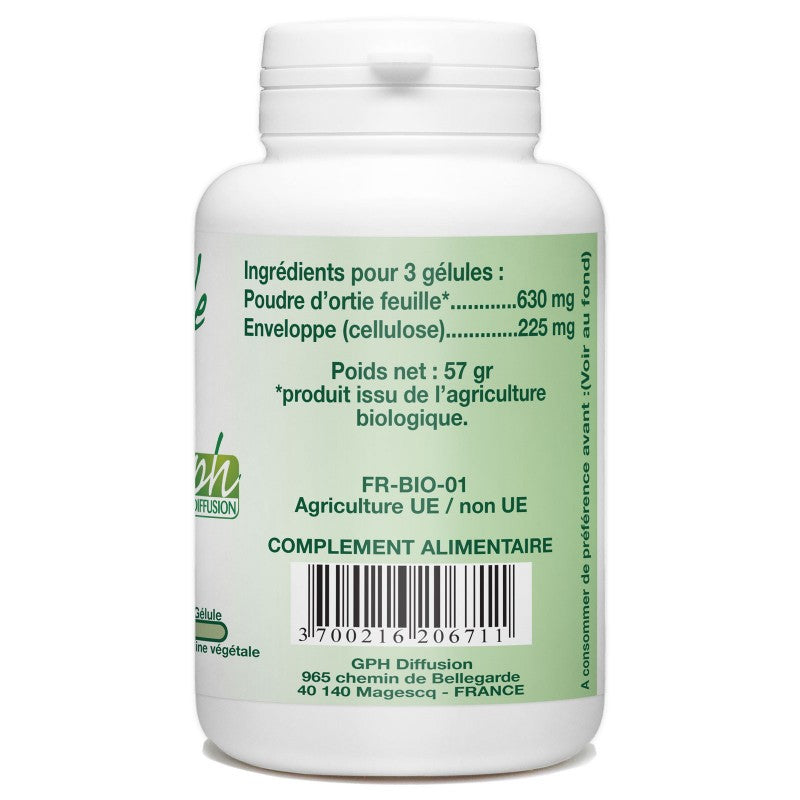 Ortie Feuille Bio dosé à 210mg 200 gélules végétales Gph Diffusion