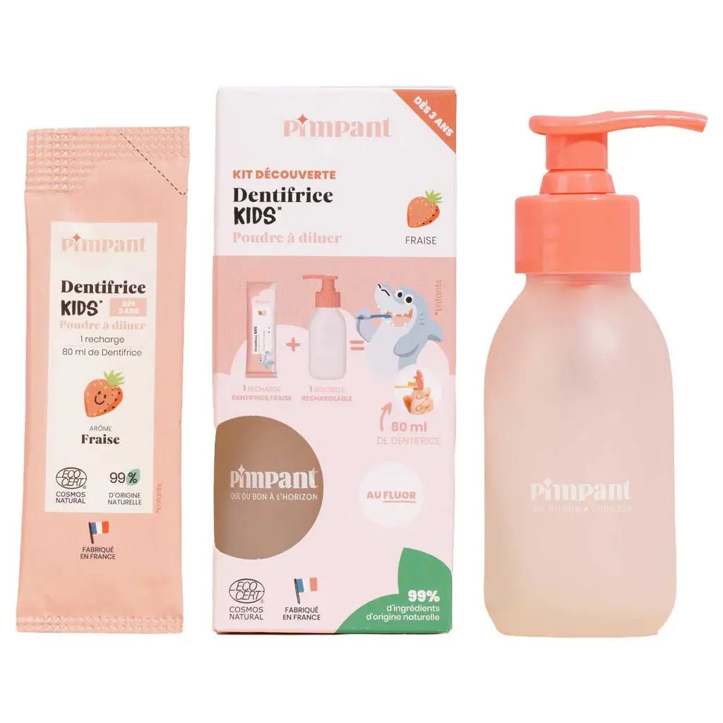 Kit découverte dentifrice kids Fraise (1 bouteille + 1 stick) Pimpant - Benedetti