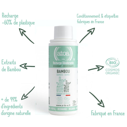 Recharge pour Roll on déodorant Bambou bio ATOA 100ml - Benedetti