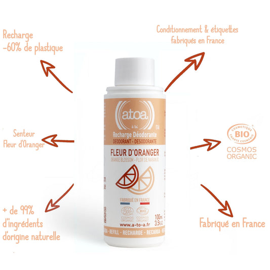 Recharge pour Roll on déodorant Fleur d'oranger bio ATOA 100ml - Benedetti