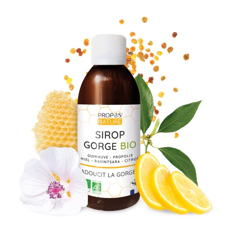 Sirop Gorge Propolis verte Bio Guimauve, propolis, miel, ravianstara, citron PROPOS NATURE 200ml - Benedetti
