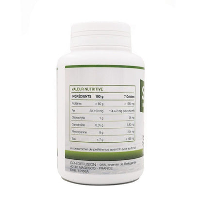 Spiruline bio 180 gélules végétales dosées à 400mg Gph Diffusion - Benedetti