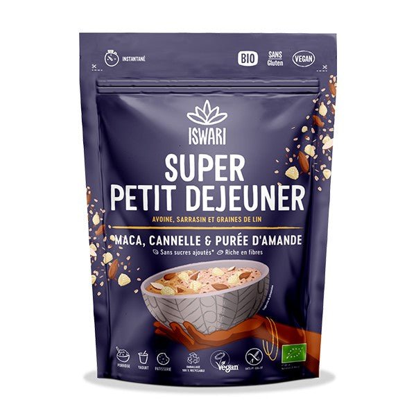 Super Petit Déjeuner Maca, Cannelle et Purée d'Amandes bio ISWARI 360g - Benedetti